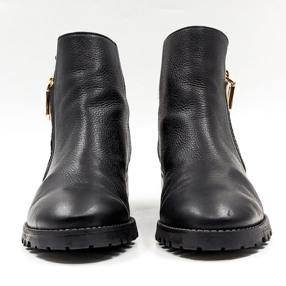 Talbots Women Tish Lug Pebble Black Leather Fabric Zip ankle boots size 10 - Picture 2 of 12